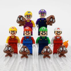 Super Mario Brothers Mario Luigi Wario Minifigure Set of 6pcs With Goomba Accessories