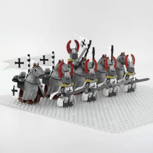 crusades-mounted-teutonic-knights-armored-warhorse-minifigure-set-of-10pcs-with-assortment-of