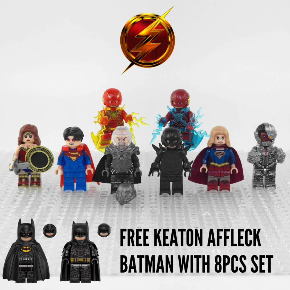 DC Heroes The Flash Supergirl General Zod Minifigure Set 8pcs with Weapons & Accessories
