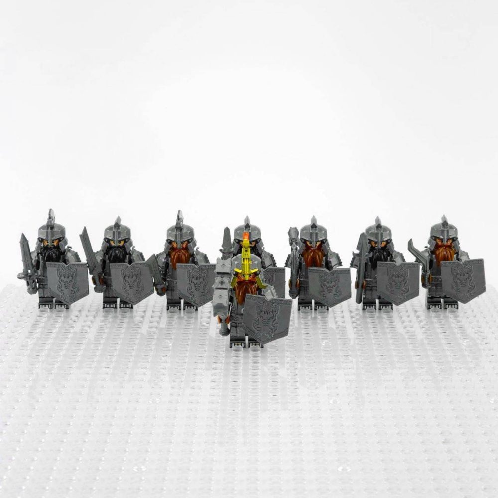 Lord the Rings Dwarves Army Minifigure Set 8pcs Including Weapons & Accessories (Dáin Ironfoot Dwarves)